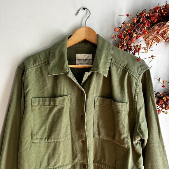 Lucky Brand Womens Utility Shacket Snap Button Spread Collar SMALL in Green - Picture 4 of 10
